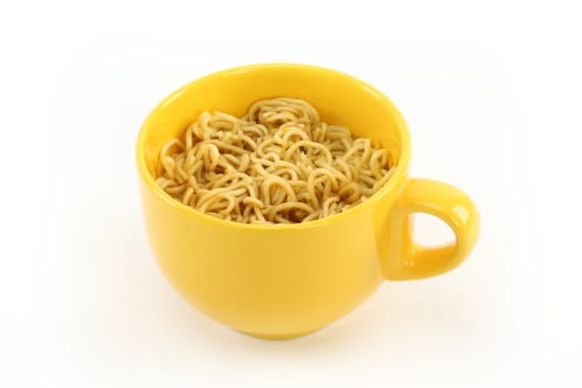 Bowl of instant noodles over white background