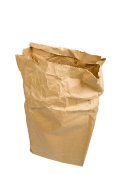 Brown paper bag on a white background