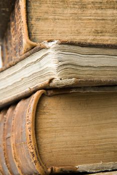 Closeup of stacked old books