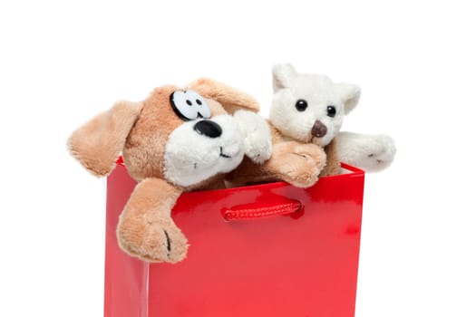 Toy of the dog in red, subarched, paper package