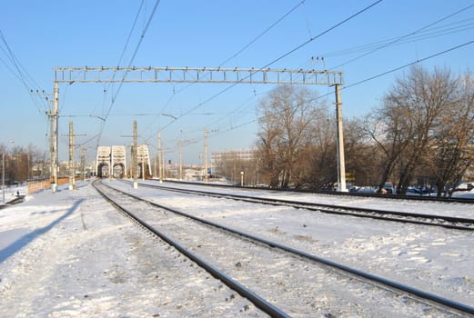 Winter and the railway is covered with snow in Russia