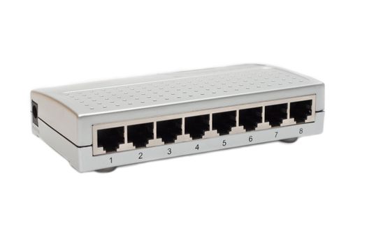 Eight port switch insulated on white background