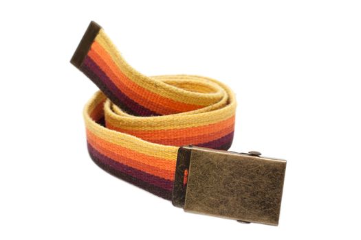 Colour striped cloth brass buckle on white background