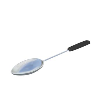 Stainless steel spoon laddle with black handle, 3D illustration, isolated against a white background
