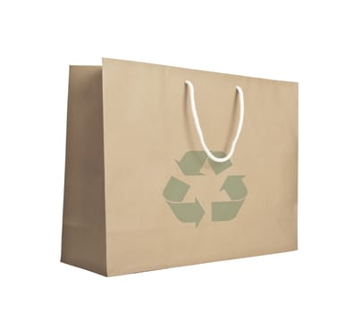 Recycle paper shopping bag on reflect white floor