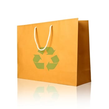 A recycle shopping paper bag  reflect  on white background