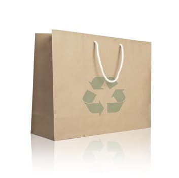 A recycle shopping paper bag  reflect  on white background