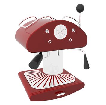 Red and chrome espresso coffee machine, 3D illustration, isolated against a white background