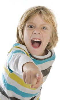 a boy's screaming and pointing at you
