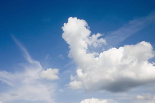 White plumose clouds in the dark blue sky