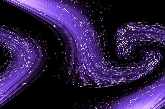Abstract style violet fibre optic strands swirling against a black background.
