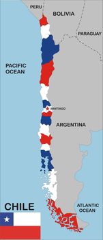 political map of chile country with neighbors and national flag