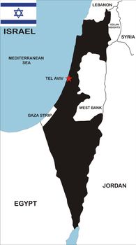 political map of israel country with neighbors and national flag