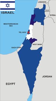 political map of israel country with neighbors and national flag