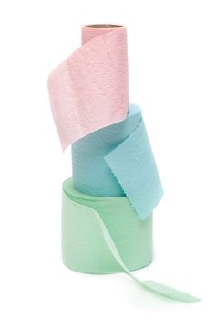 Three rolls of the toilet paper costing pile