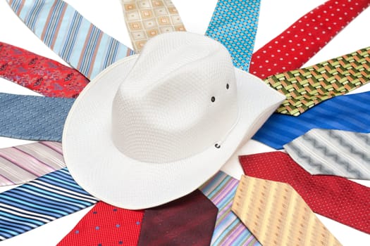 Blanching hat on intertheirs tie on white background