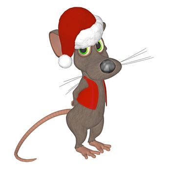 3d render of a cute mouse with santas hat