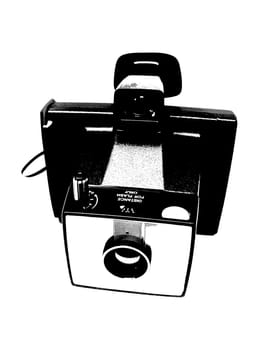 Black and white illustration of an old camera