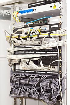 Patch Panel server rack with cords in different colors