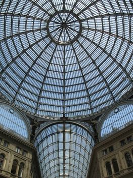 Arch celling  construction made of iron and glass in gallery Umberto in Napoly, Italia
