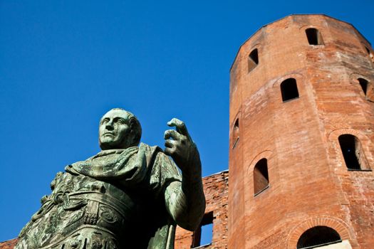Statue of Cesare Augustus in Torino - Italy: concept of leadership