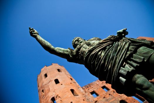 Statue of Cesare Augustus in Torino - Italy: concept of leadership