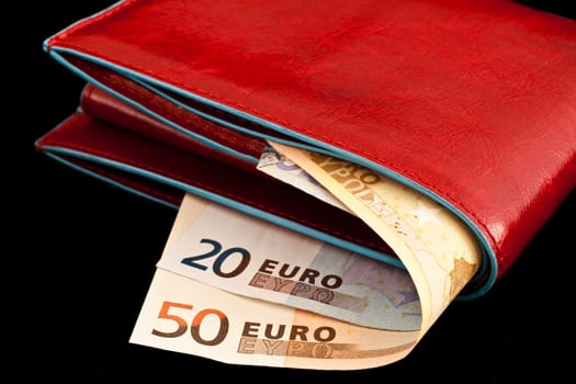 Italian leather wallet with money, useful for concepts