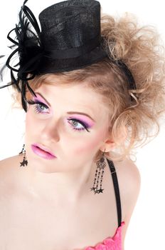 Portrait of young beautiful sexy tender blonde with fancy make-up