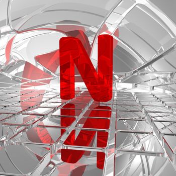 red uppercase letter n in futuristic space - 3d illustration