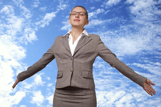 successful business woman soars to the heavens