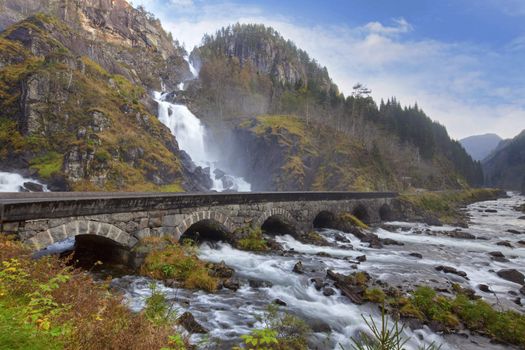 The famous Laatefossen in Odda, one of the biggest waterfalls in Norway