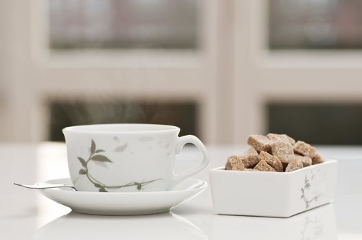 tea cup with brown sugar for relax time