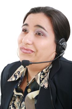 Bored customer service operator on a white background