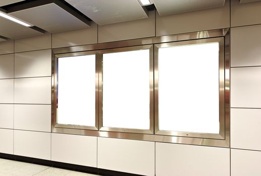 Blank billboard in metro station