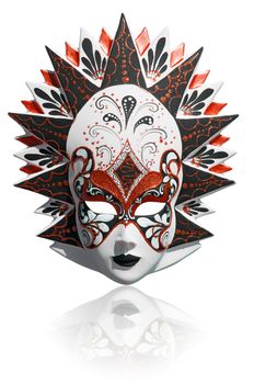 Gold traditional venetian carnival mask isolated on white. Venice, Italy.