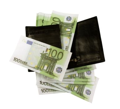 Black purse with lots of notes of 100 euro