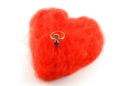 Red heart with gold ring