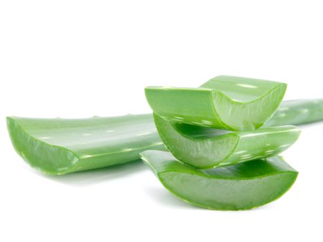 Sliced aloe leaves isolated on white background 