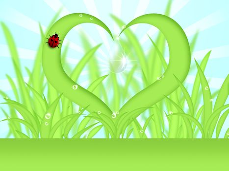 Heart Shape Grass with Water Dew Drops Illustration