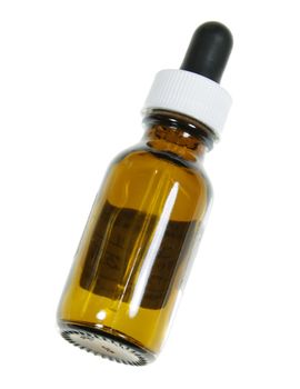 A dropper bottle containing naturopathic medicine, isolated on a white background.
