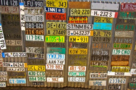 Car plates in a smal bar in the australian outback