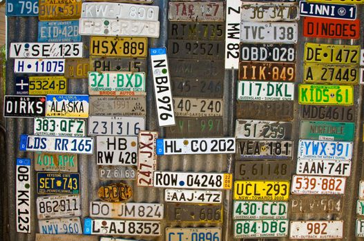 Car plates in a smal bar in the australian outback