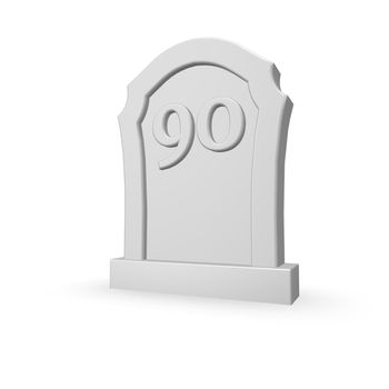 gravestone with number ninety on white background - 3d illustration