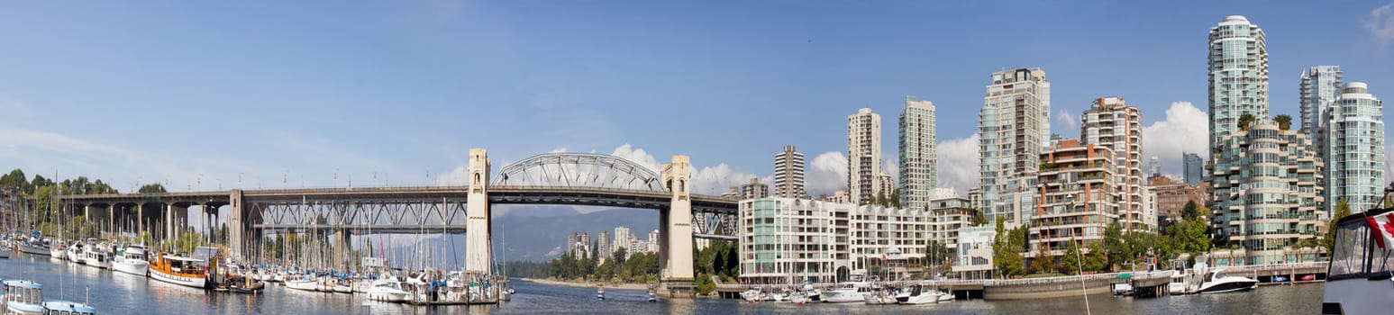 Vancouver BC Canada Skyline and Burrard Street Bridge Panorama