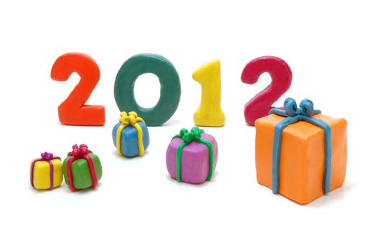 Colored 3D Text 2012 with Various Gifts on White Background