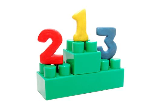 Green Toy Pedestal Base with Digits on Places Isolated on White Background