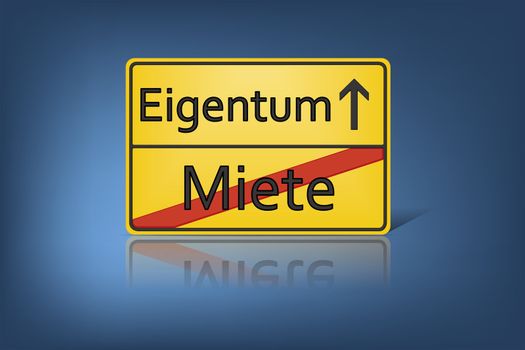 A german road sign with the words Miete and Eigentum