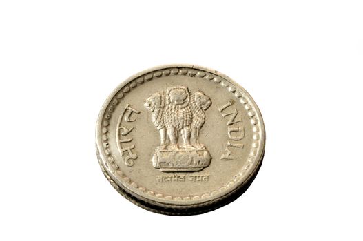 A five rupee coin isolated on a white background