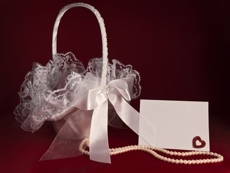 Bridal flower basket with pearl beads and invitation card