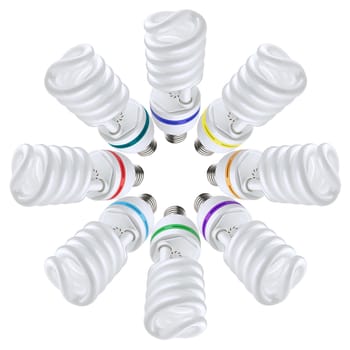 economic light bulbs over the white background 